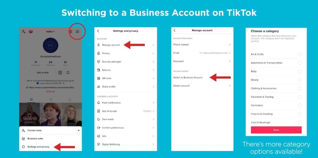 Switching to a business account on TikTok